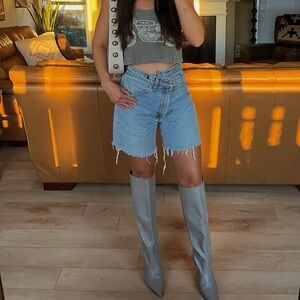 Dove Grey Vegan Leather Knee High Boots